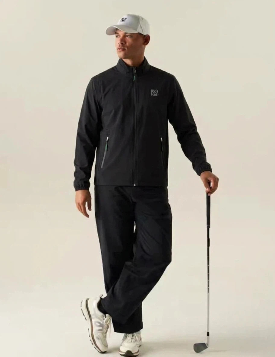 Malbon Studio Seoul Nylon Full-Zip Jacket Black nylon golf jacket front view