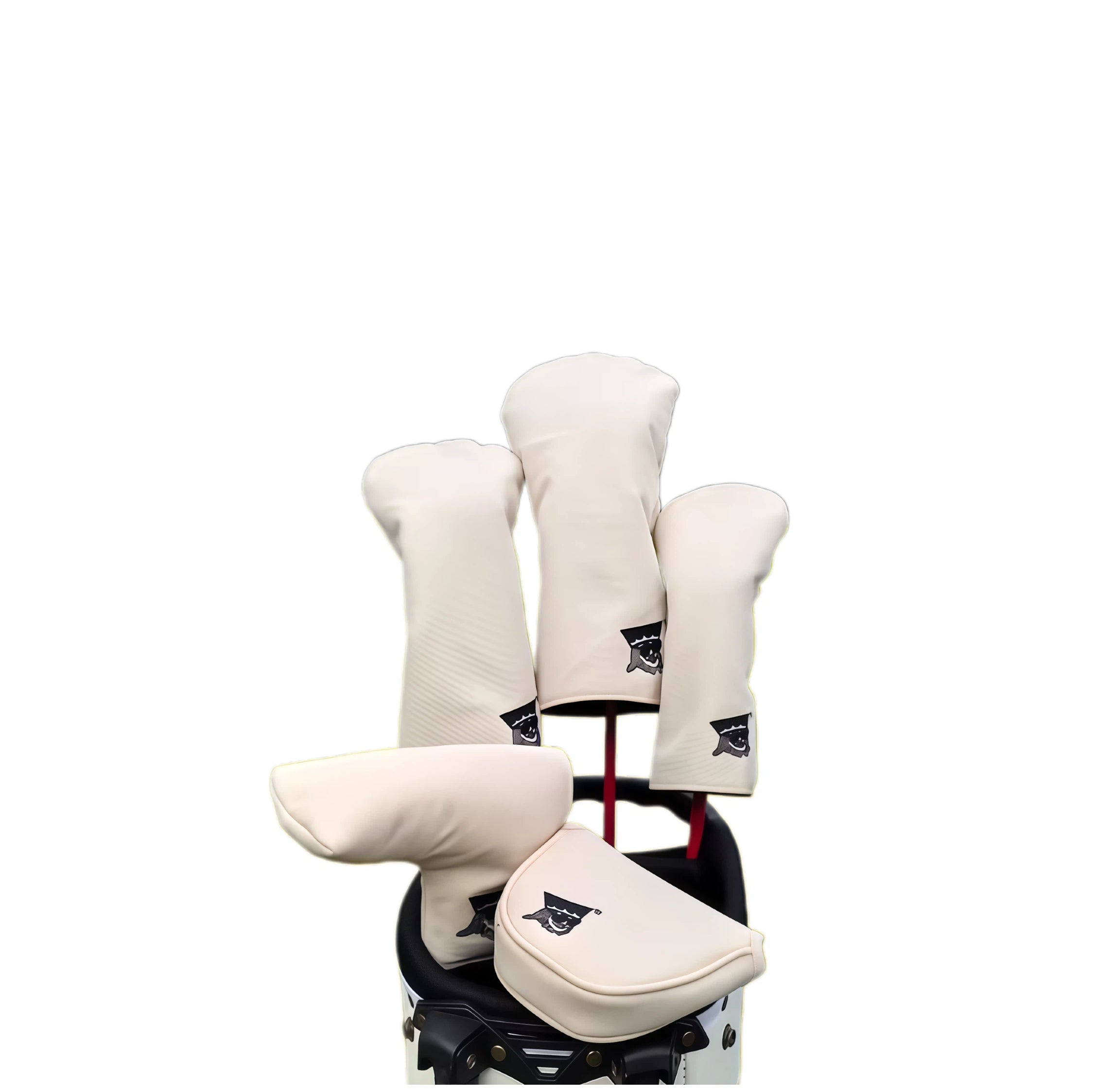 Canvas Minimalist Golf Driver Cover Set in beige with black logo, includes driver, fairway wood, and putter headcovers - unisex design for universal fit and club protection