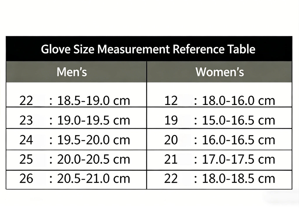Glove size measurement reference table for FootJoy HyperFLX, showing sizing conversions in centimeters for both Men's and Women's left-hand golf gloves.
