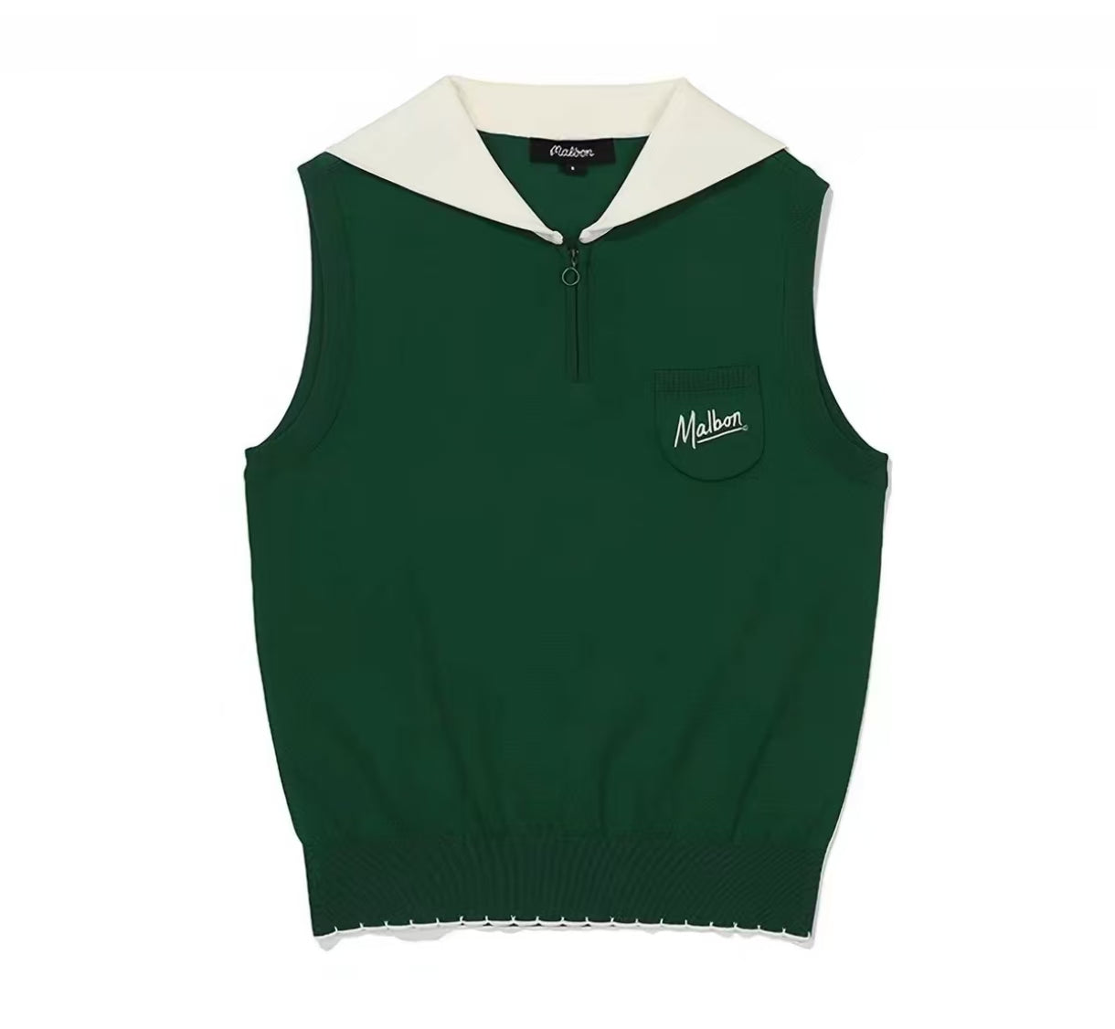 Malbon Women's Knit Short Sleeve Polo Shirt Green knit golf polo front view