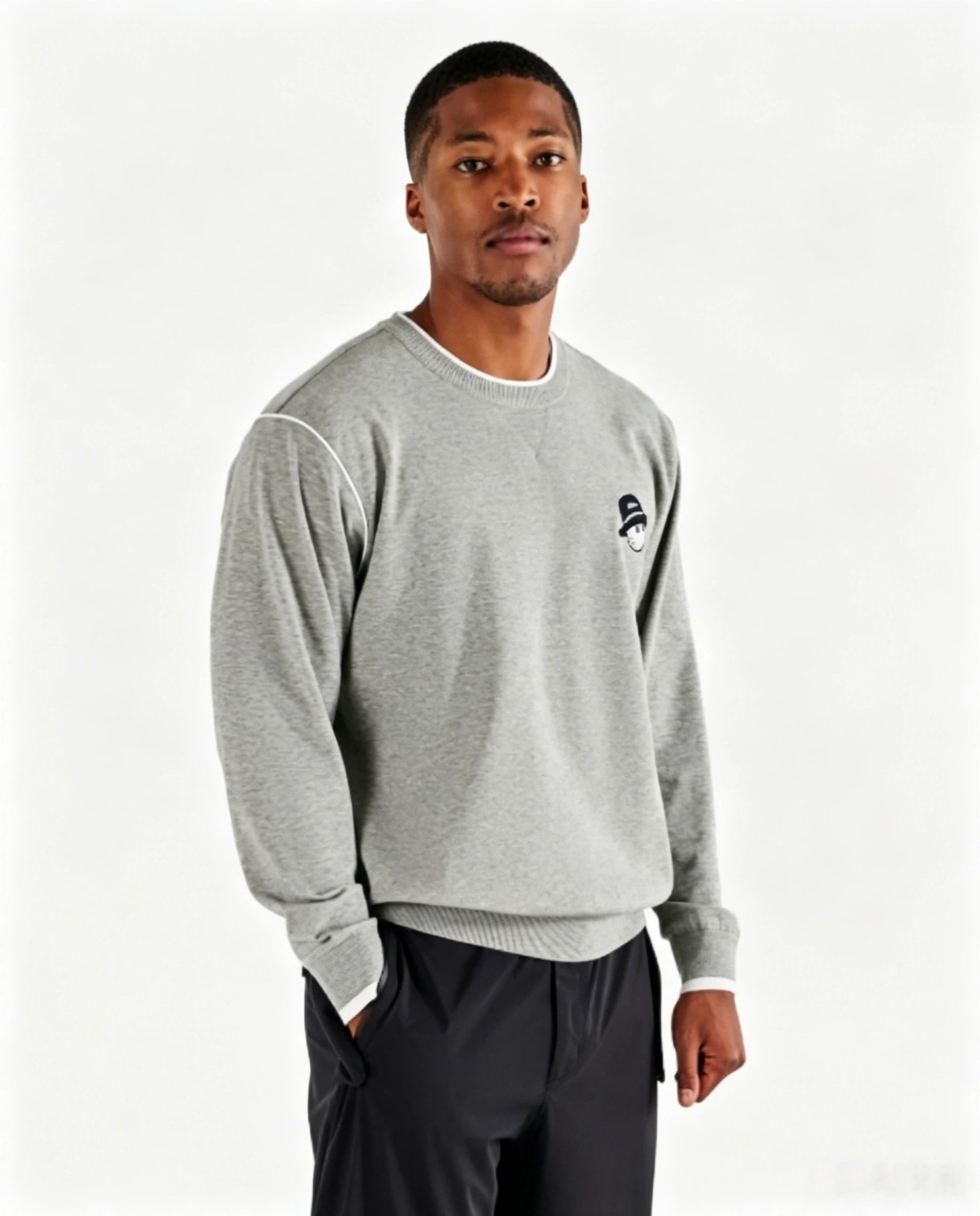 Malbon Studio Seoul Double-Knit Men's Pullover Grey golf pullover front view