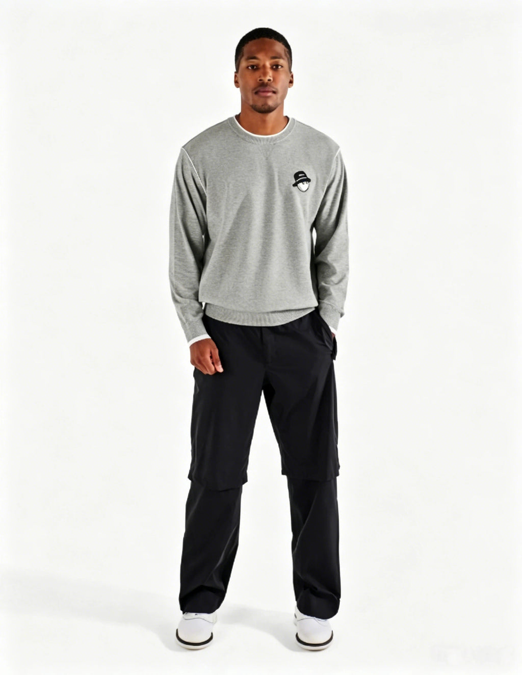 Malbon Studio Seoul Double-Knit Men's Pullover Grey golf pullover front view