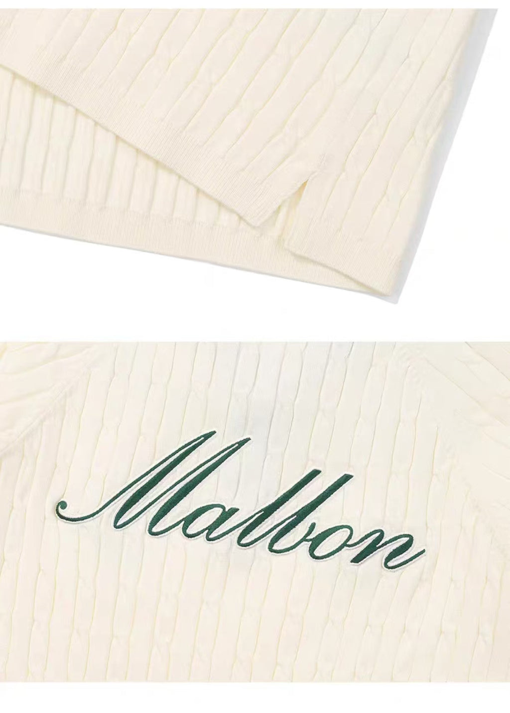 Malbon Preserve Point Collar Knit Ivory knit golf top detail view