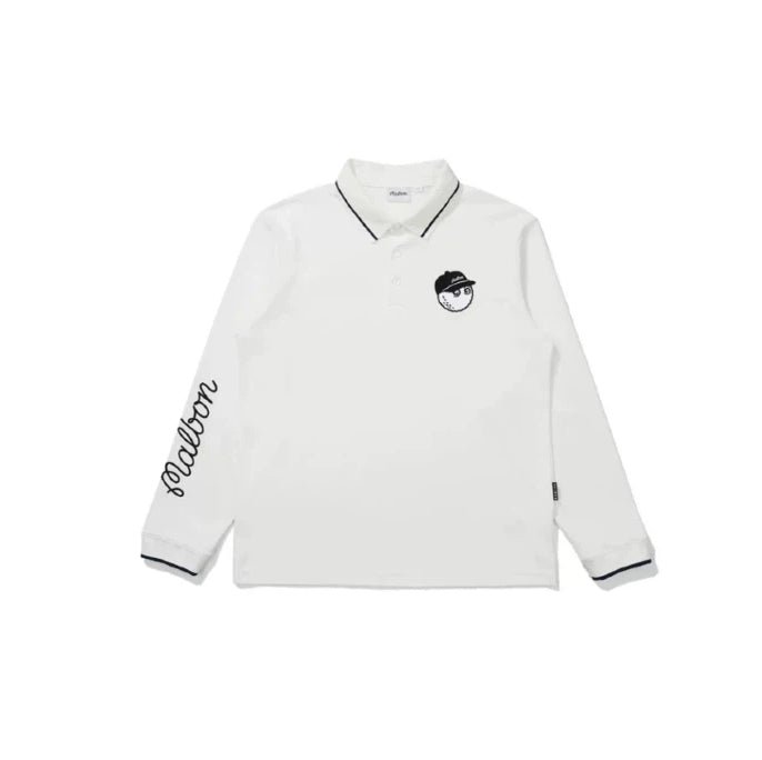 Malbon Men's Long-Sleeve Golf Polo Shirt White long sleeve golf polo front view