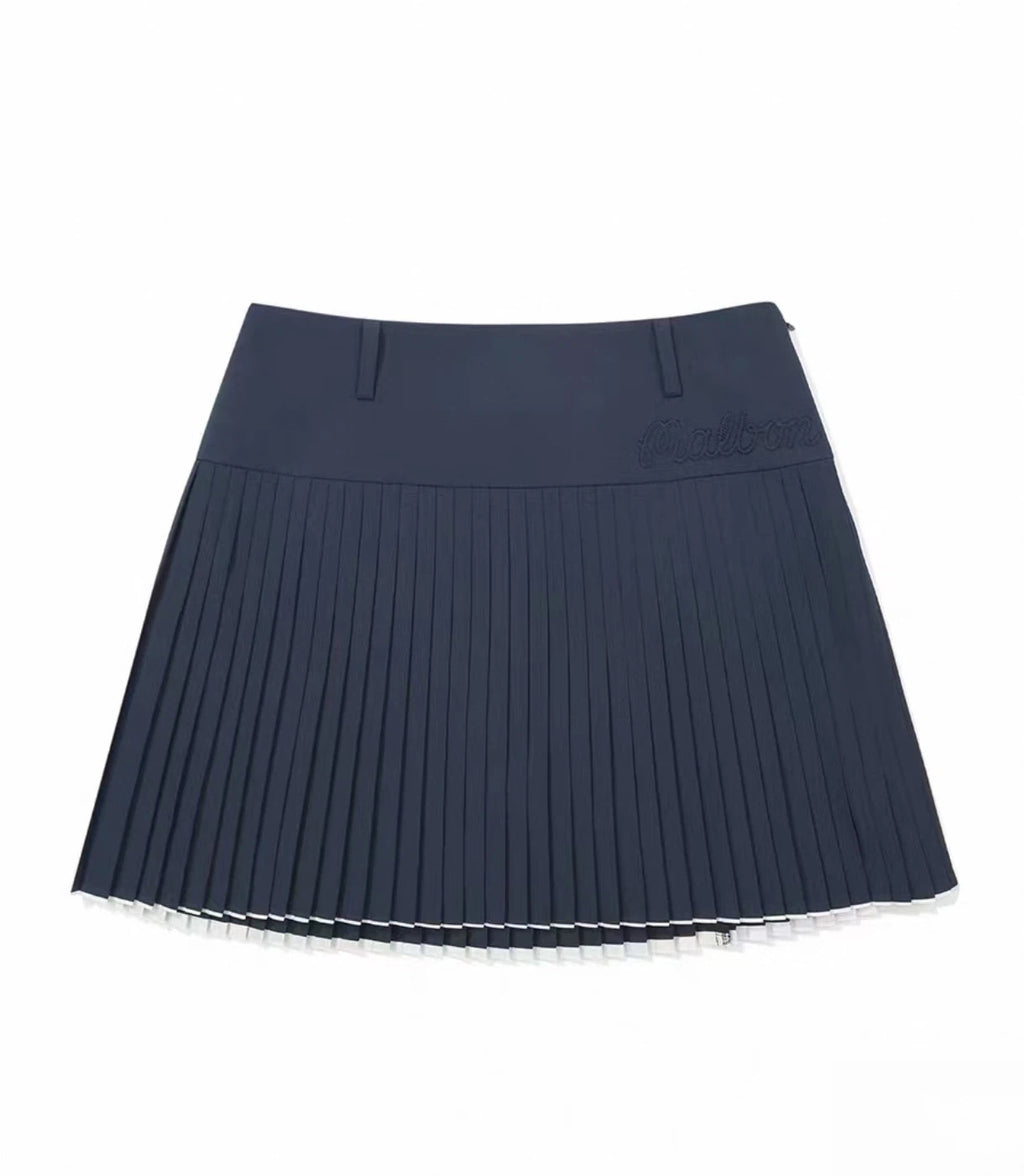Malbon Studio Seoul Wrap Pleated Skirt Navy Blue pleated golf skirt detail view