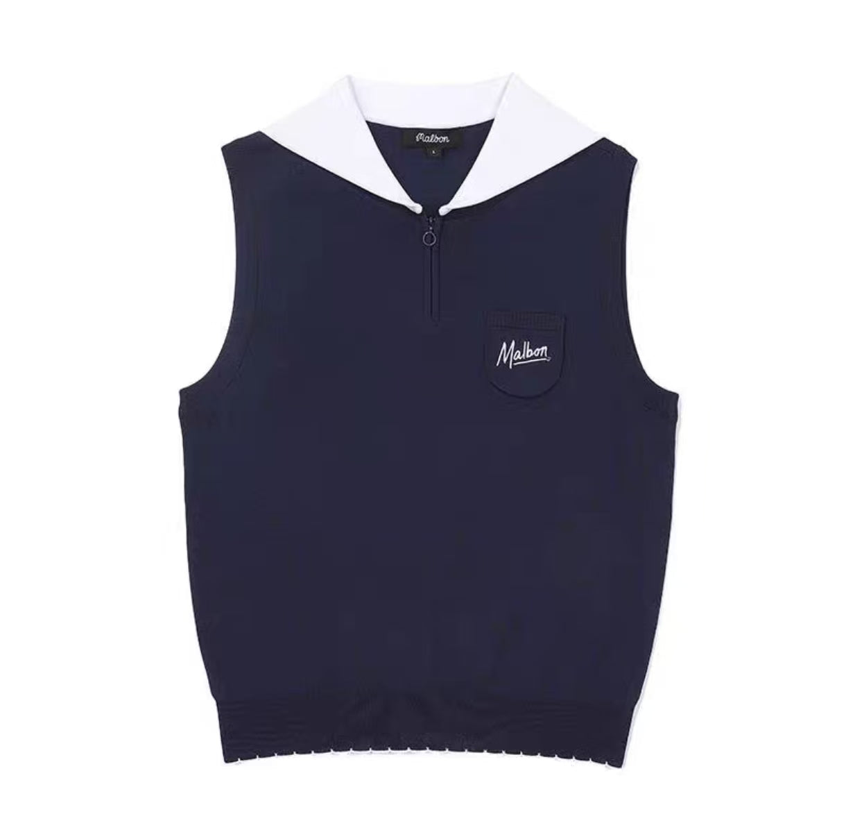 Malbon Women's Knit Short Sleeve Polo Shirt Navy Blue knit golf polo front view