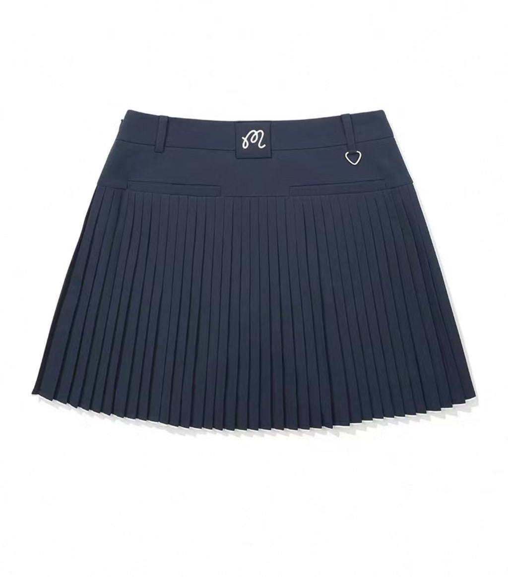 Malbon Studio Seoul Wrap Pleated Skirt Navy Blue pleated golf skirt detail view