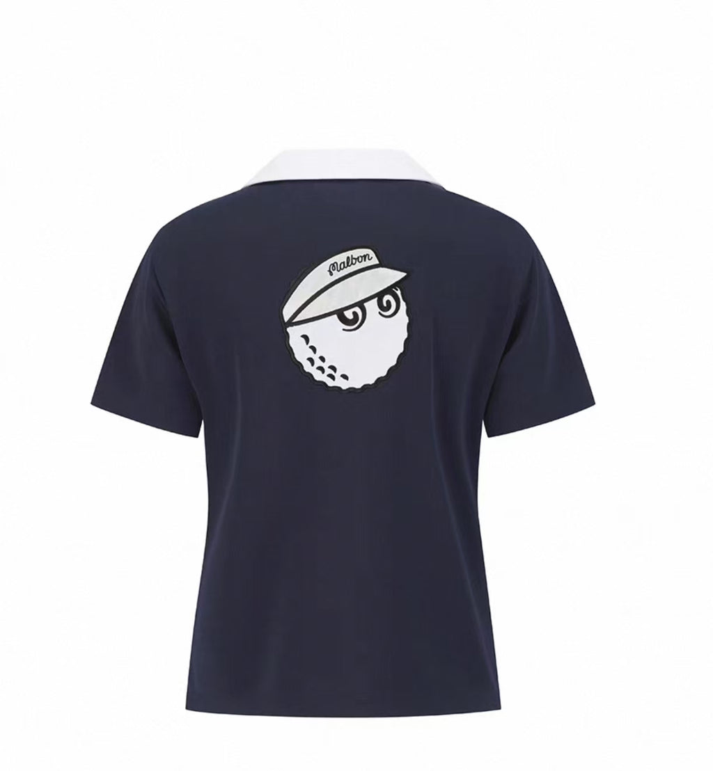 Malbon Women's Slim Fit Breathable Polo Shirt Navy Blue golf polo front view