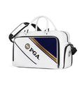 Front view of the PGA 2026 Golf Duffel Bag in white with navy and gold accents, showcasing the official PGA logo and "PGA" text. Ideal for golfers and fans seeking authentic gear.
