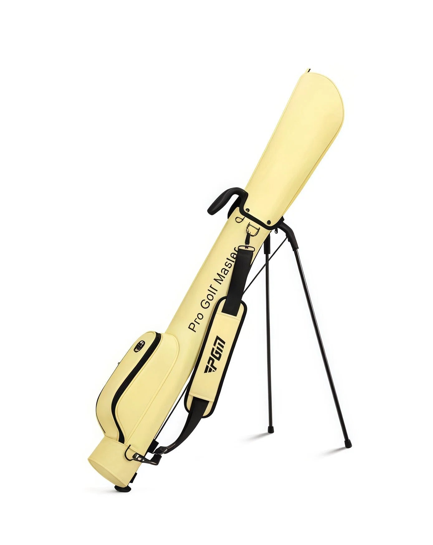 Mustard yellow PGM women’s golf bag with integrated stand system, designed for comfort and portability. Perfect for casual and beginner golfers.