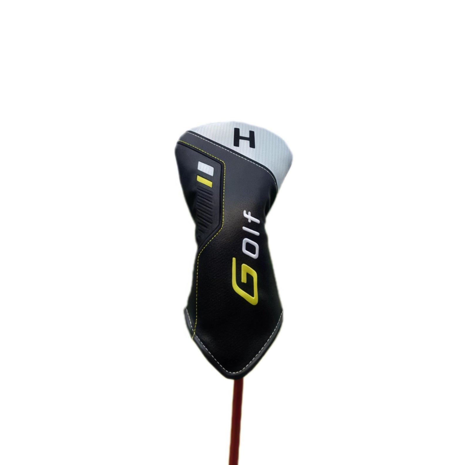Sport golf headcover for hybrid club, marked with H and Golf branding in yellow-black design, offering snug fit and impact resistance for versatile golf clubs.