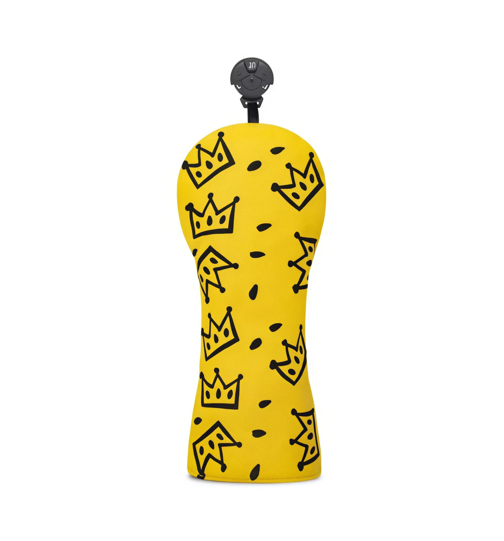 Back view of yellow Waac golf headcover with black “10” number printed near top hook; crown pattern continues across surface, ideal for identifying specific fairway or hybrid club.