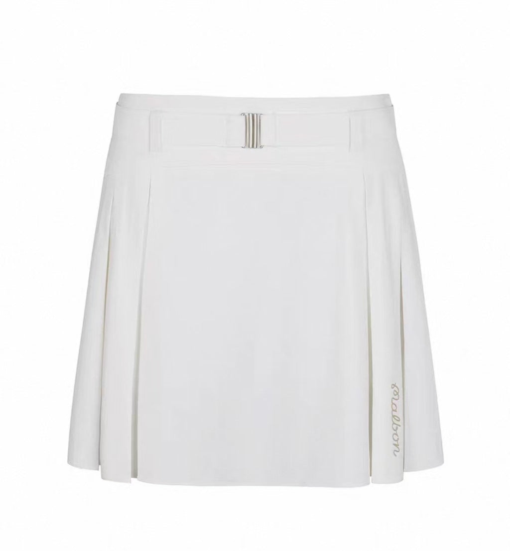 Malbon Studio Seoul Belted Skirt Beige golf skirt detail view