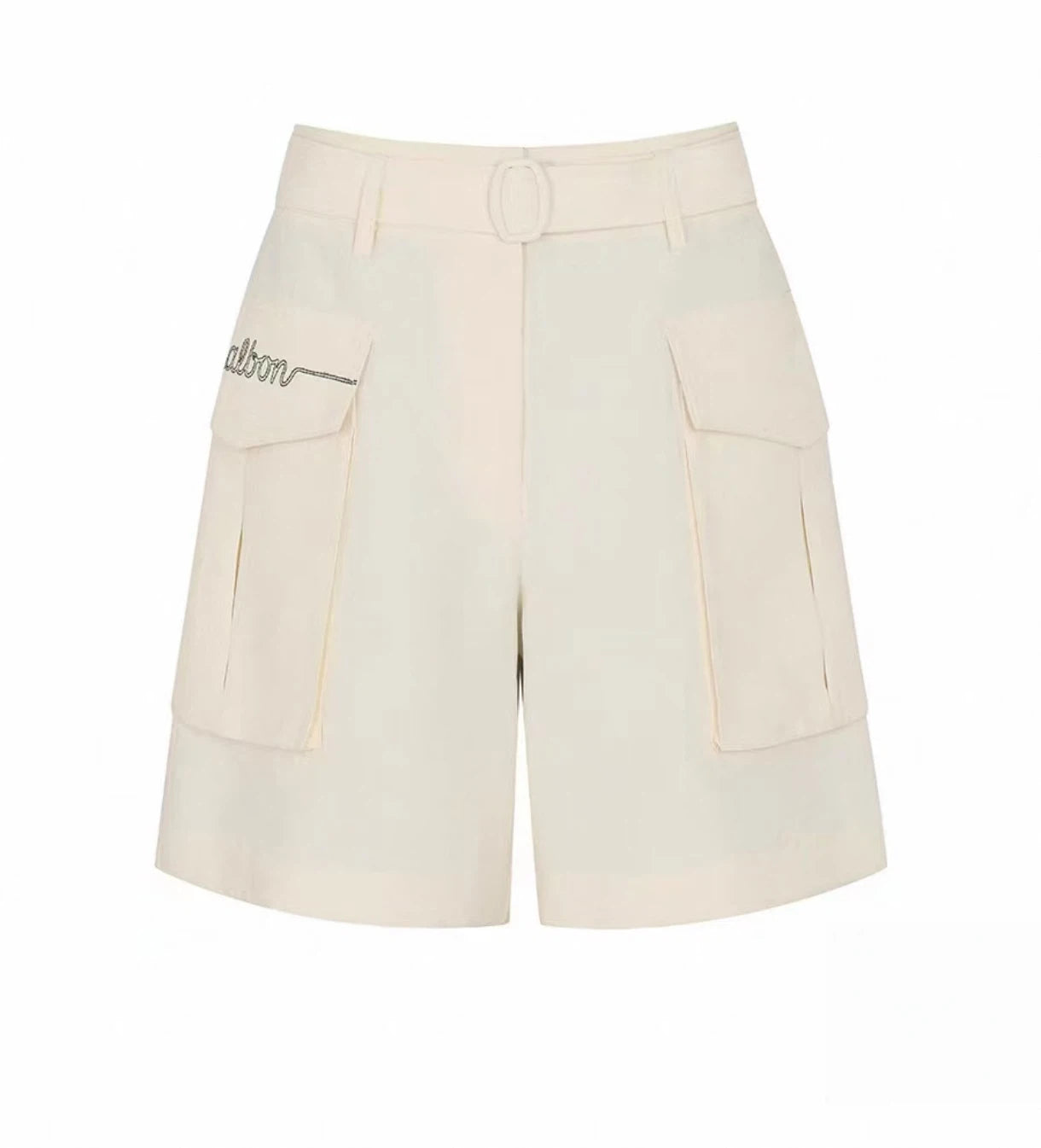 Malbon Women's Breathable Cargo Golf Shorts White cargo golf shorts front view
