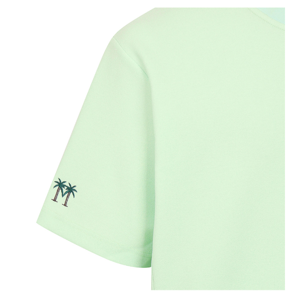 Malbon women's Loose Fit Quarter-Zip Casual Golf Shirt in Mint Green, fabric detail