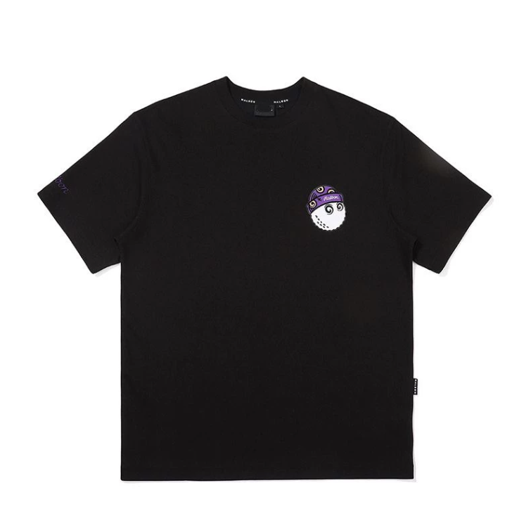 Malbon men's breathable casual athletic graphic golf T-shirt in Black, front view