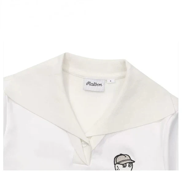 Malbon Women Golf Ice Silk Polo Shirt Knit Collar Top 2026 Cream collar and logo detail