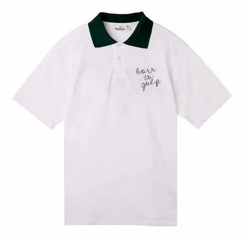 Devereux White heart-print golf polo front product view