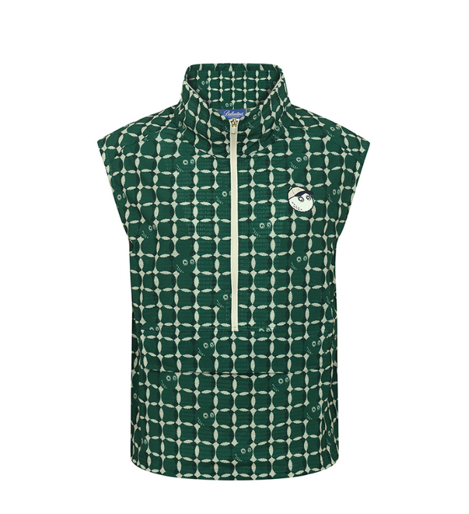 Malbon women's mesh breathable half-zip golf vest in Green, front view