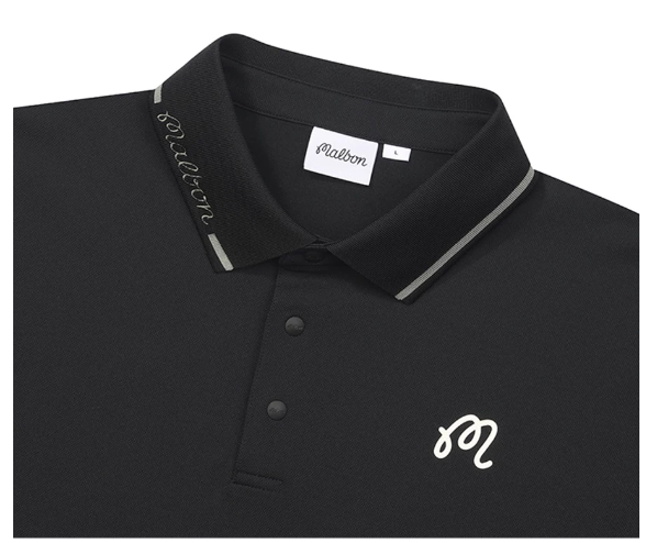 Malbon men's signature colour golf polo in Black - collar detail