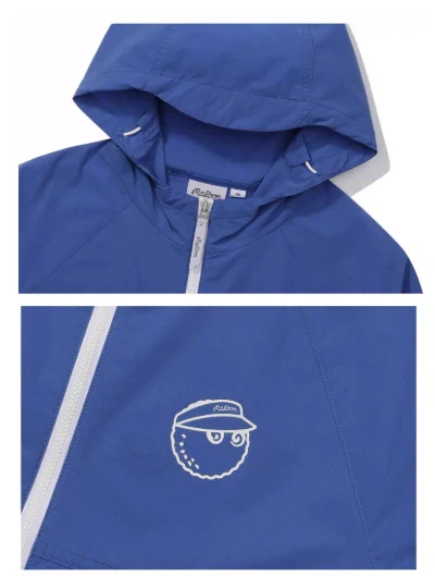 Malbon Women Golf Jacket Detachable Sleeve Hooded Windbreaker Blue fabric and trim detail
