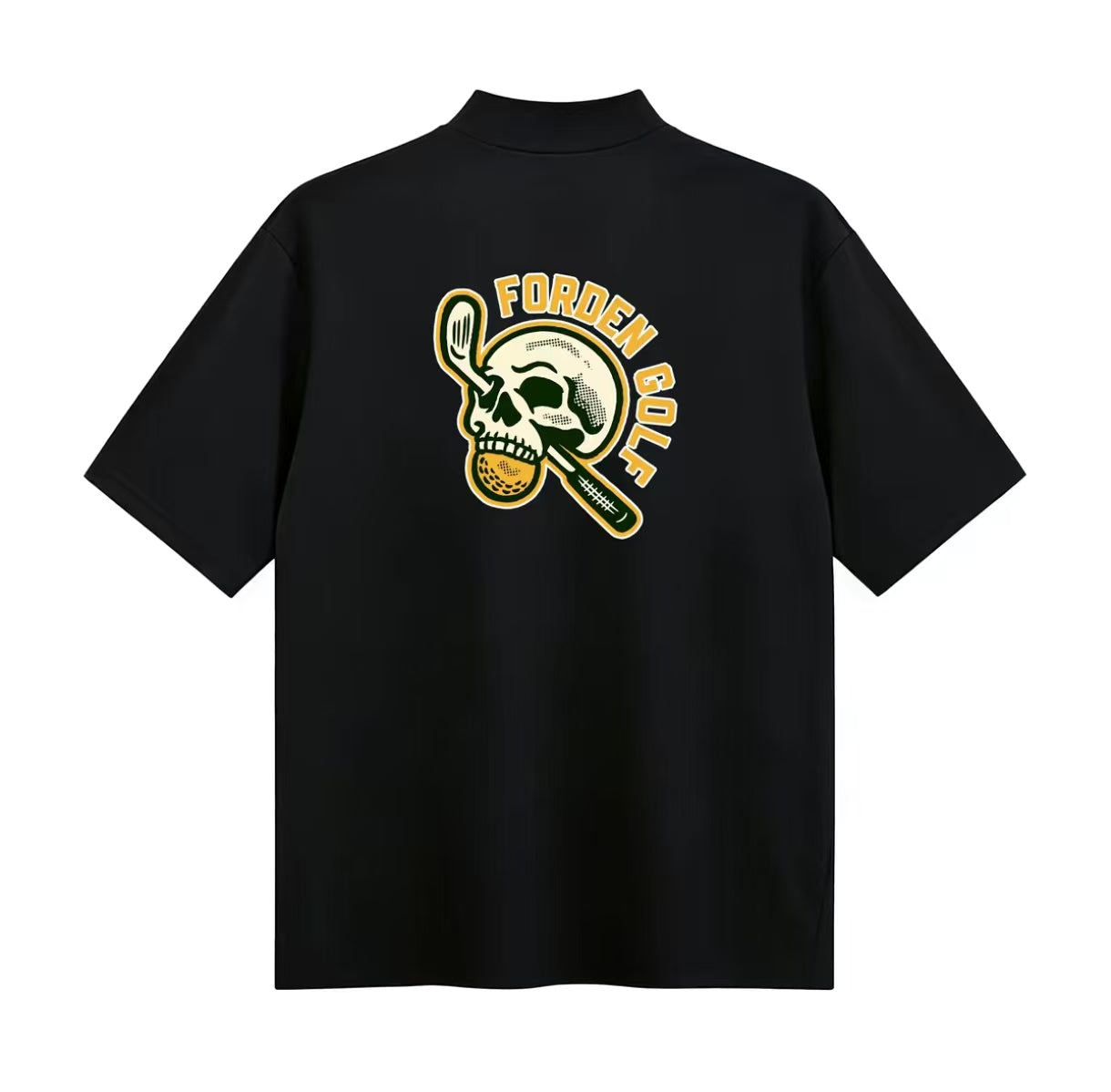 Forden Golf Men’s Ice Silk Quick-Dry Skull Mock Neck Shirt in Black - product view