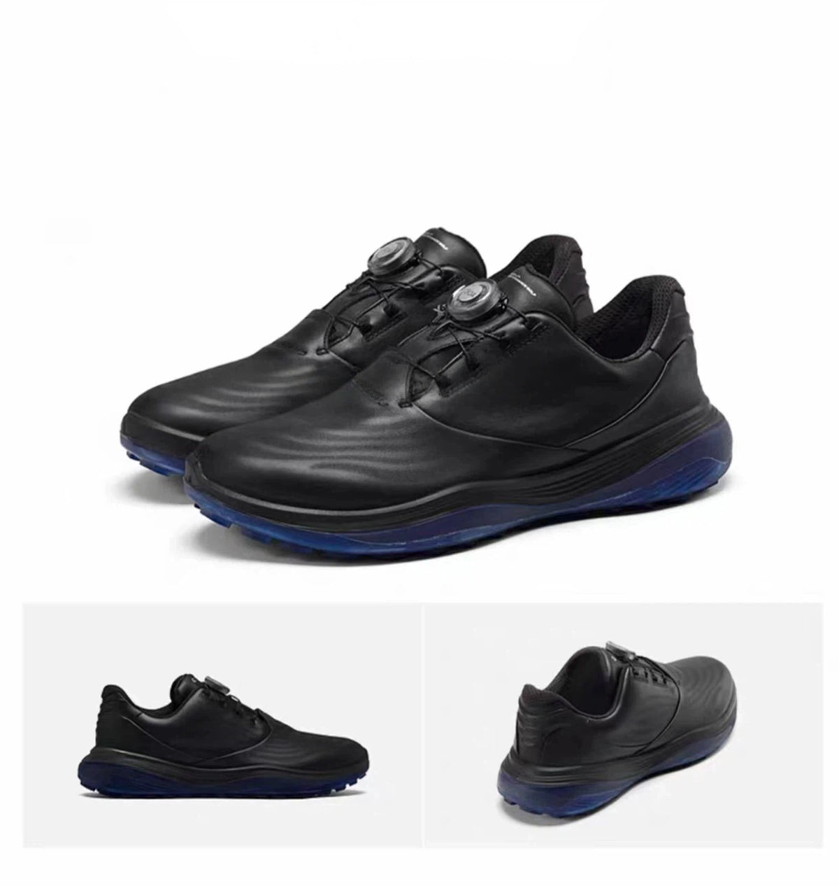 men’s lightweight BOA golf shoes in Black, pair and multi-angle views