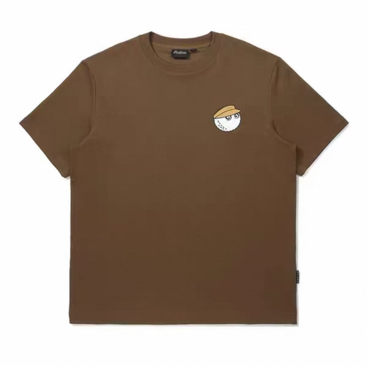 Malbon unisex casual athletic graphic golf T-shirt in Khaki, front view