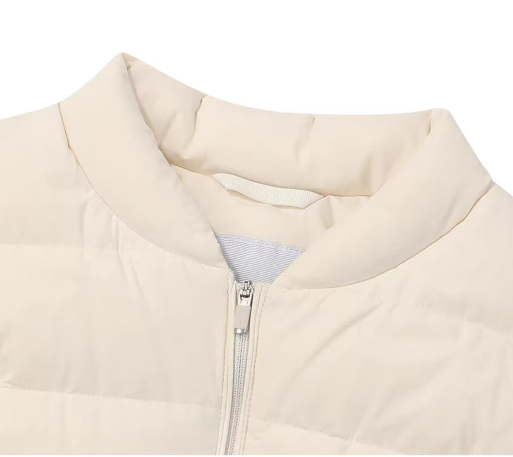 Malbon Golf Women’s Premium Duck Down Insulated Vest beige collar detail