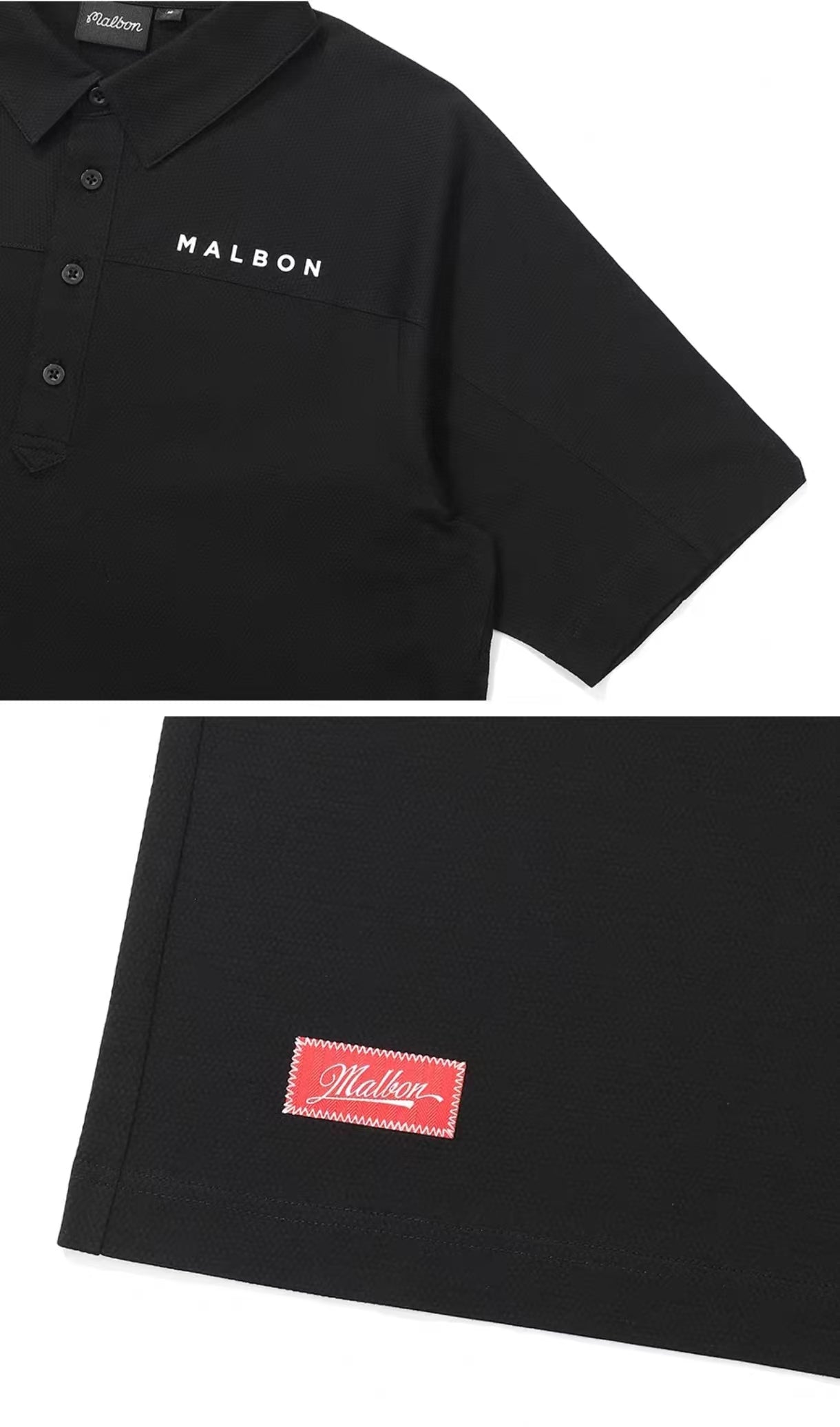 Malbon men's casual quick-dry golf polo shirt in Black, trim and stitching detail