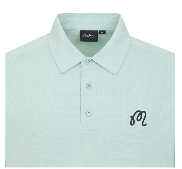 Malbon men's beige dot print golf polo front view
