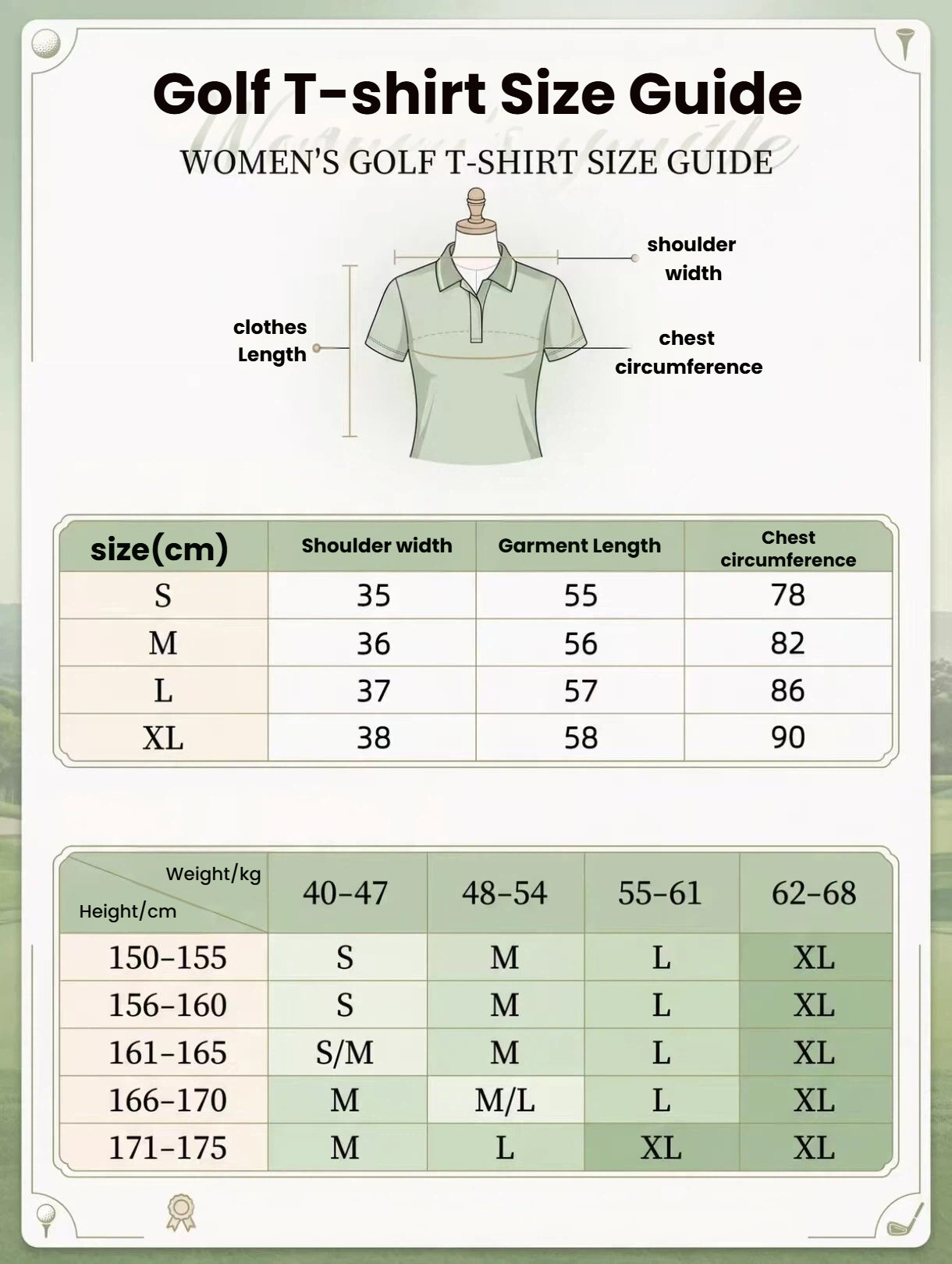 Devereux White golf polo size chart
