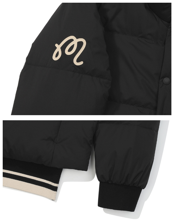 Malbon women's lightweight thermal down golf jacket in Black, pocket and trim detail