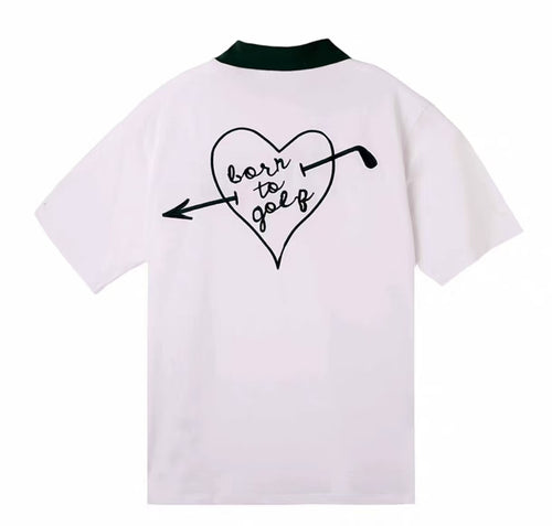 Devereux White heart-print golf polo rear product view