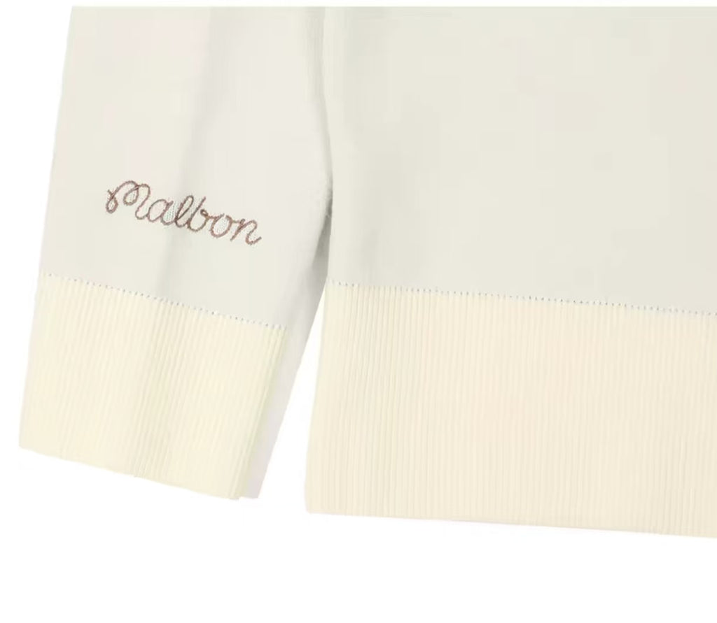 Malbon Women's Knit Golf Sweater Polo Apricot knit golf sweater polo fabric and trim detail