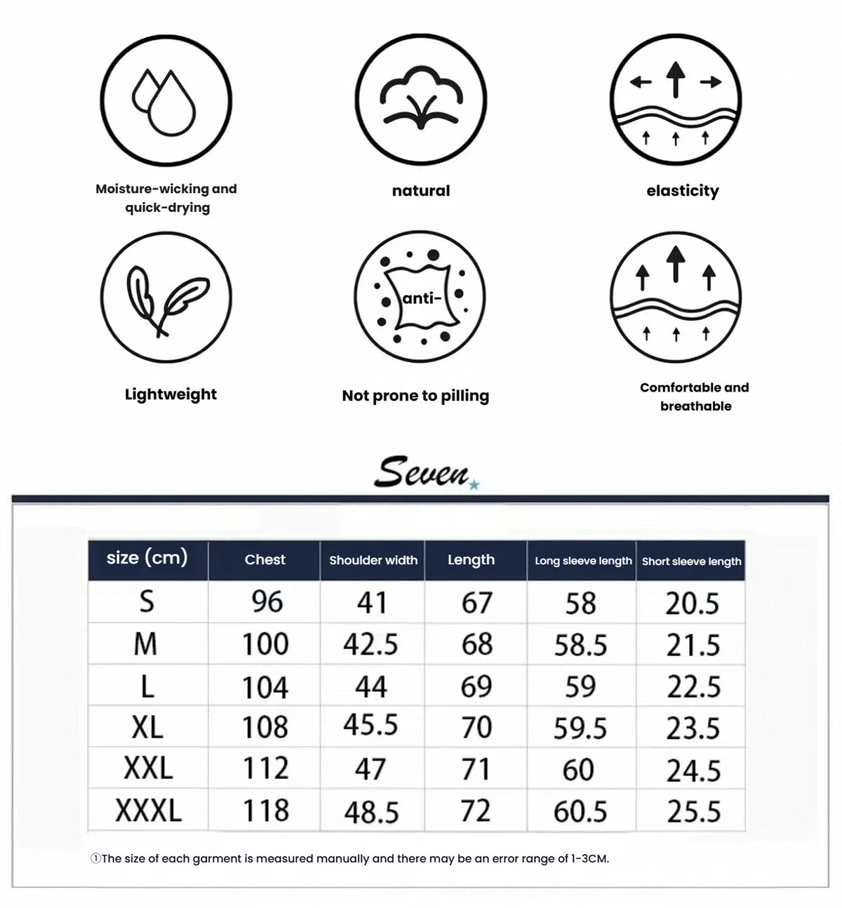 Men’s Summer Breathable  Quick-Dry Stretch Golf Shirt size chart