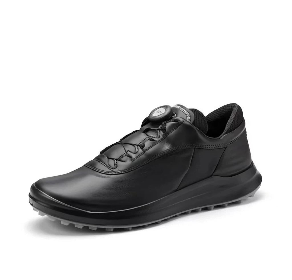 men’s waterproof leather golf shoes in Black, side profile