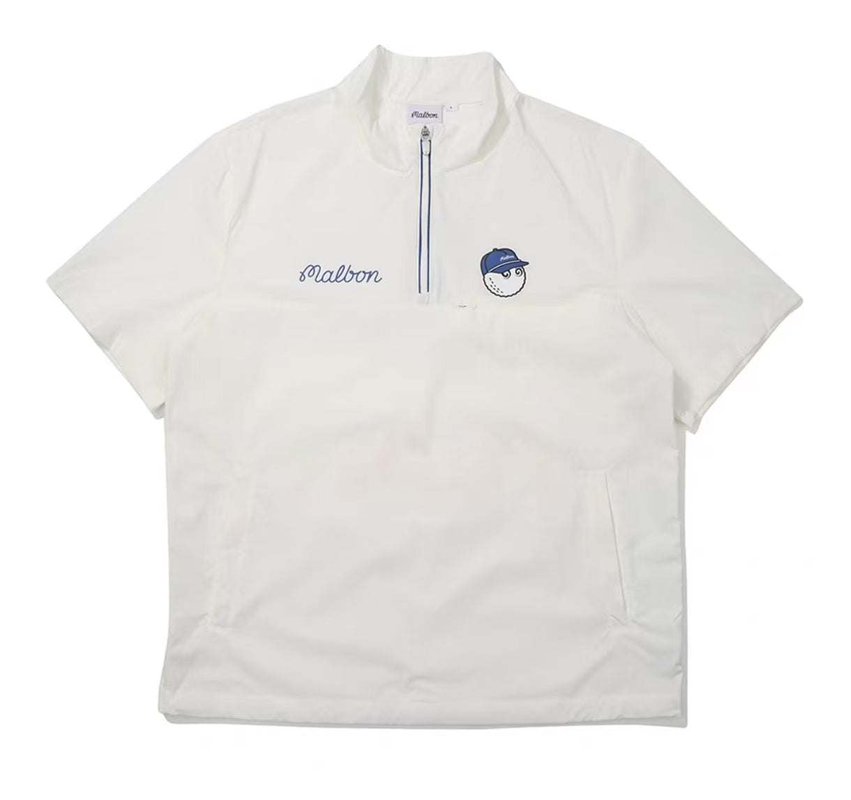 Malbon Unisex Quarter-Zip Golf Polo Shirt White quarter zip golf polo shirt front view