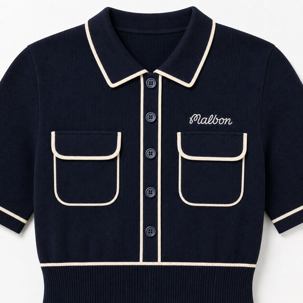 Malbon Jacqueline Polo Midnight collar pockets and five button detail