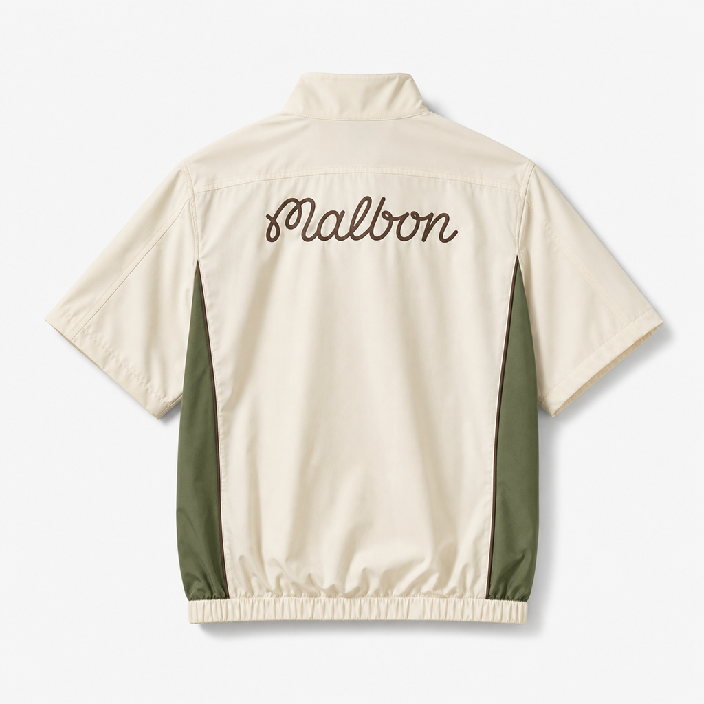 Malbon Links Oakwood Windshirt Beige lifestyle shot