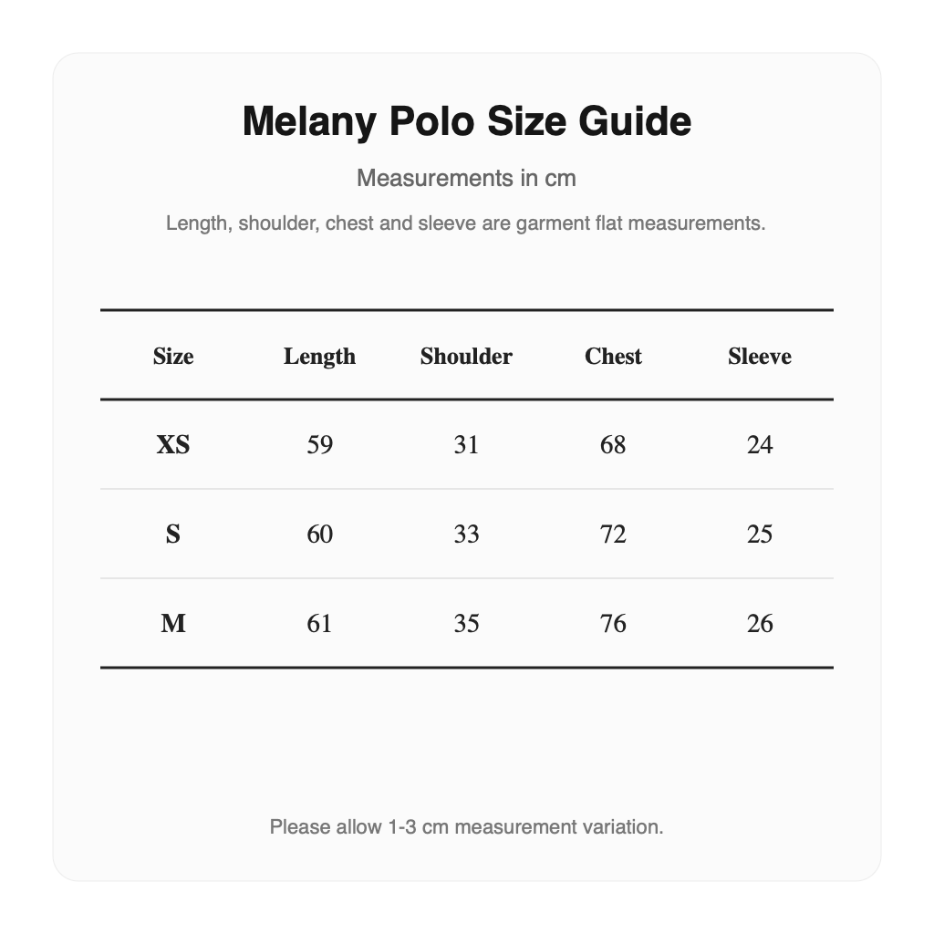 Malbon Melany Polo English size guide