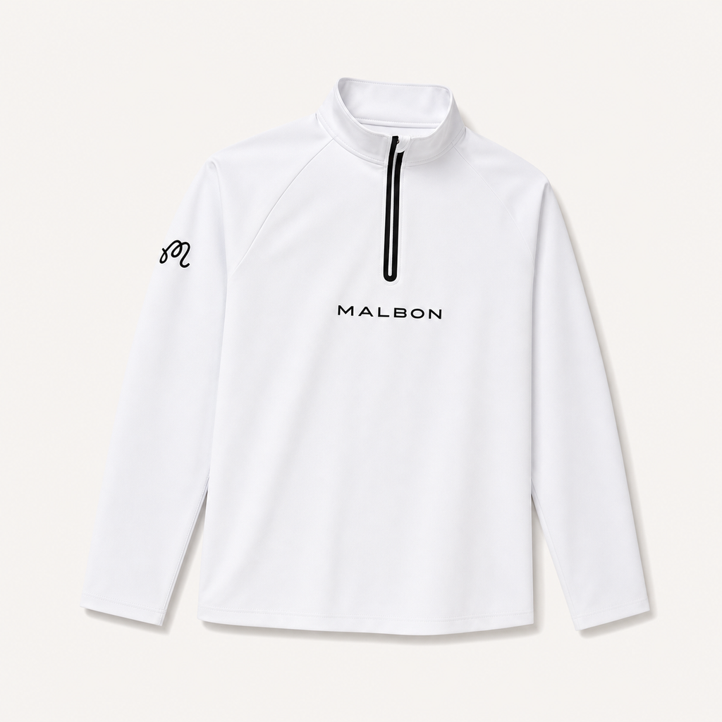 Malbon Performance Raglan Quarter Zip White front view
