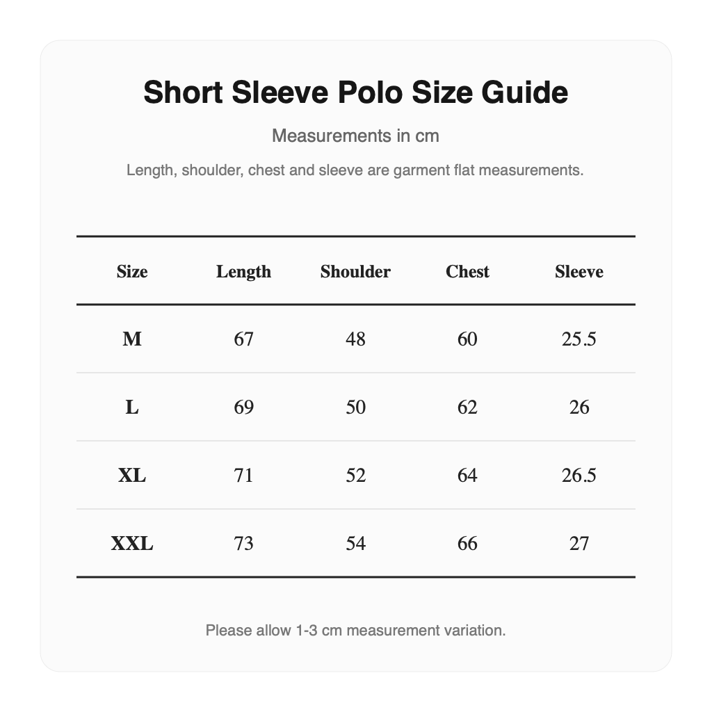 Malbon Short Sleeve Polo Shirt English size guide