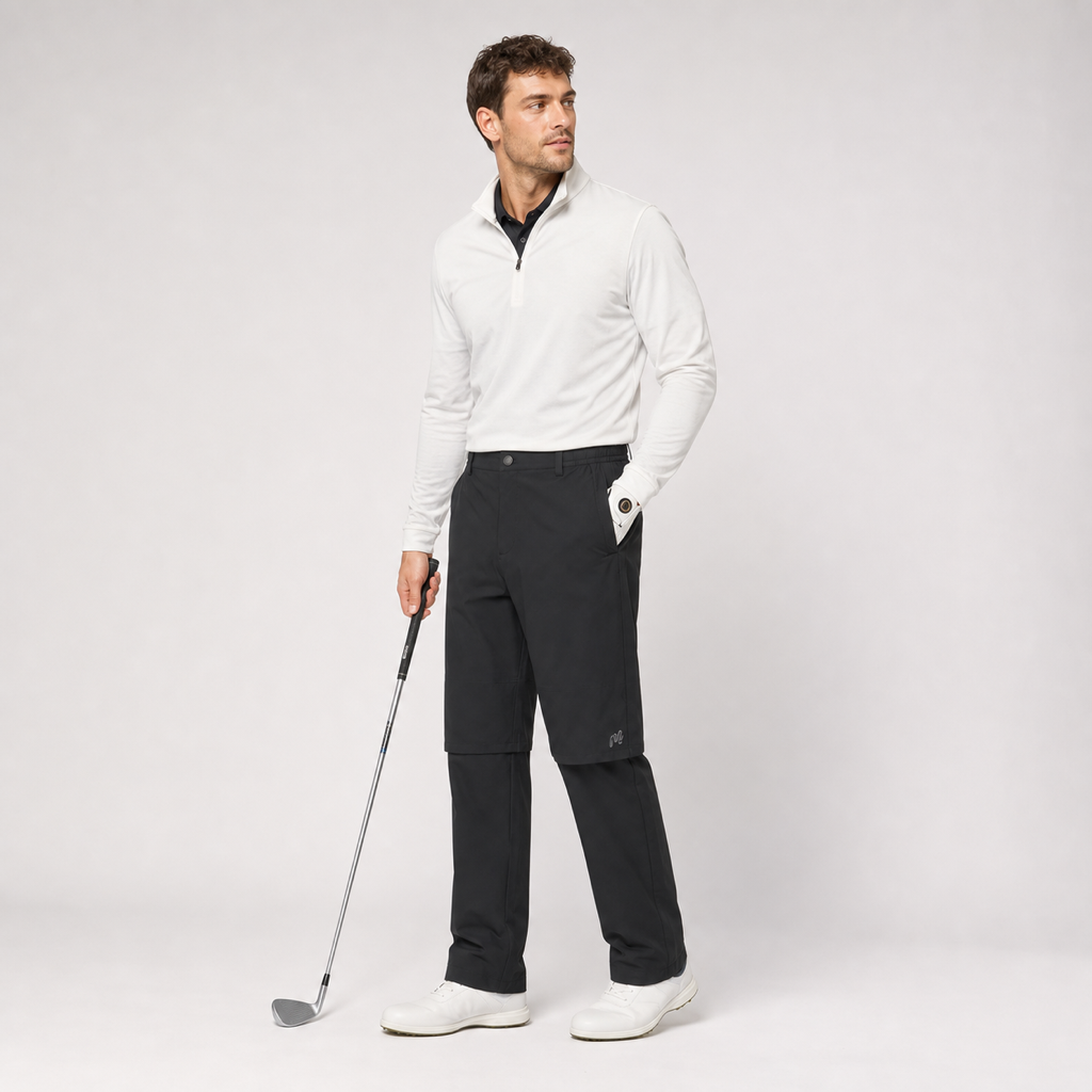 Malbon Studio Seoul Rain Pant Black Black golf rain pant model-wearing view